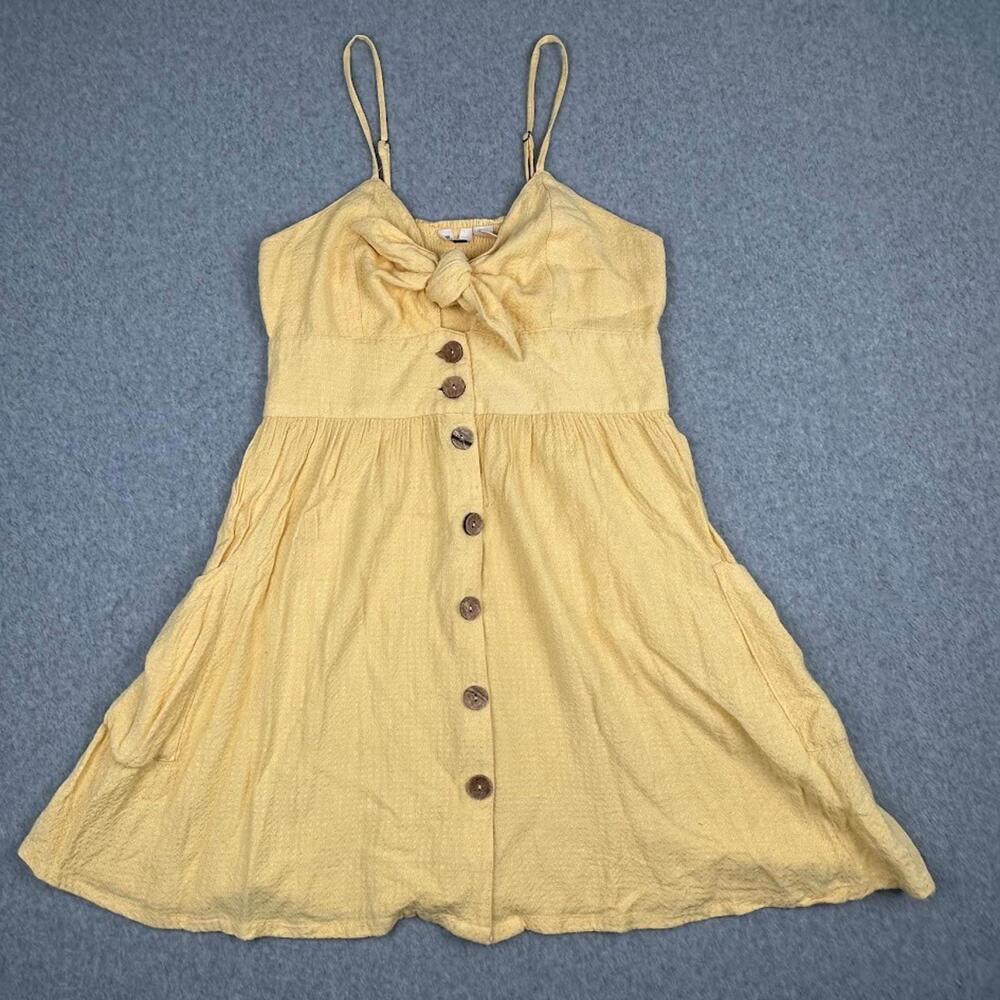 Roxy Under The Cali Sun‎ Dress Sz Medium Button Yellow Midi Bow At Bust Surfer